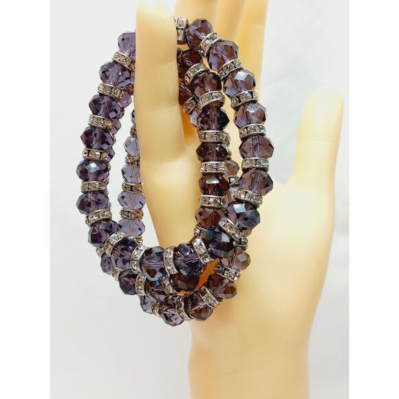 Purple Multi-Faceted Crystal Bracelets Set of 3 w/sparkling crystal rondelles - Picture 10 of 10